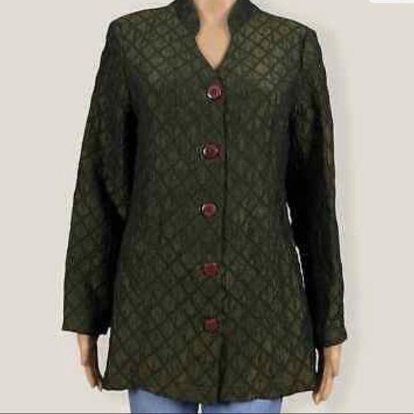 Coldwater Creek Jackets & Blazers - Coldwater Creek Green Diamond Pattern Crinkle Topper Dressy Jacket Petite MEDIUM